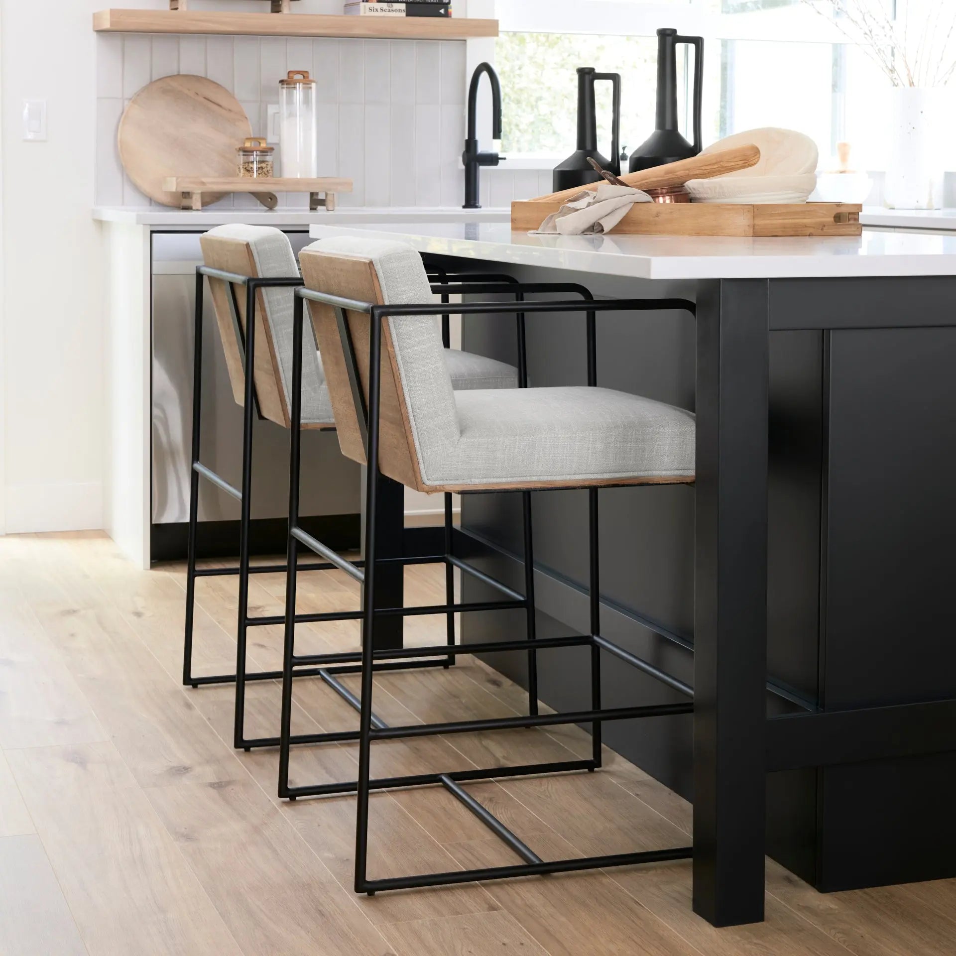 Stamford Counter Stool | Light Beige Upholstered Counter Stool - Villa Decor & Design