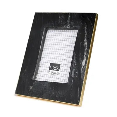 Black marble picture frame with brass finish holding 5x7 photo - premium stone frame for modern home décor and coffee table styling