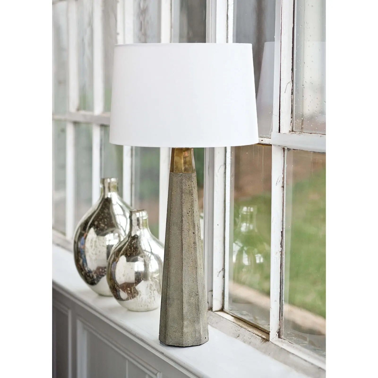 Beretta Concrete Table Lamp - 30" Hexagonal Column with Linen Shade - Villa Decor & Design
