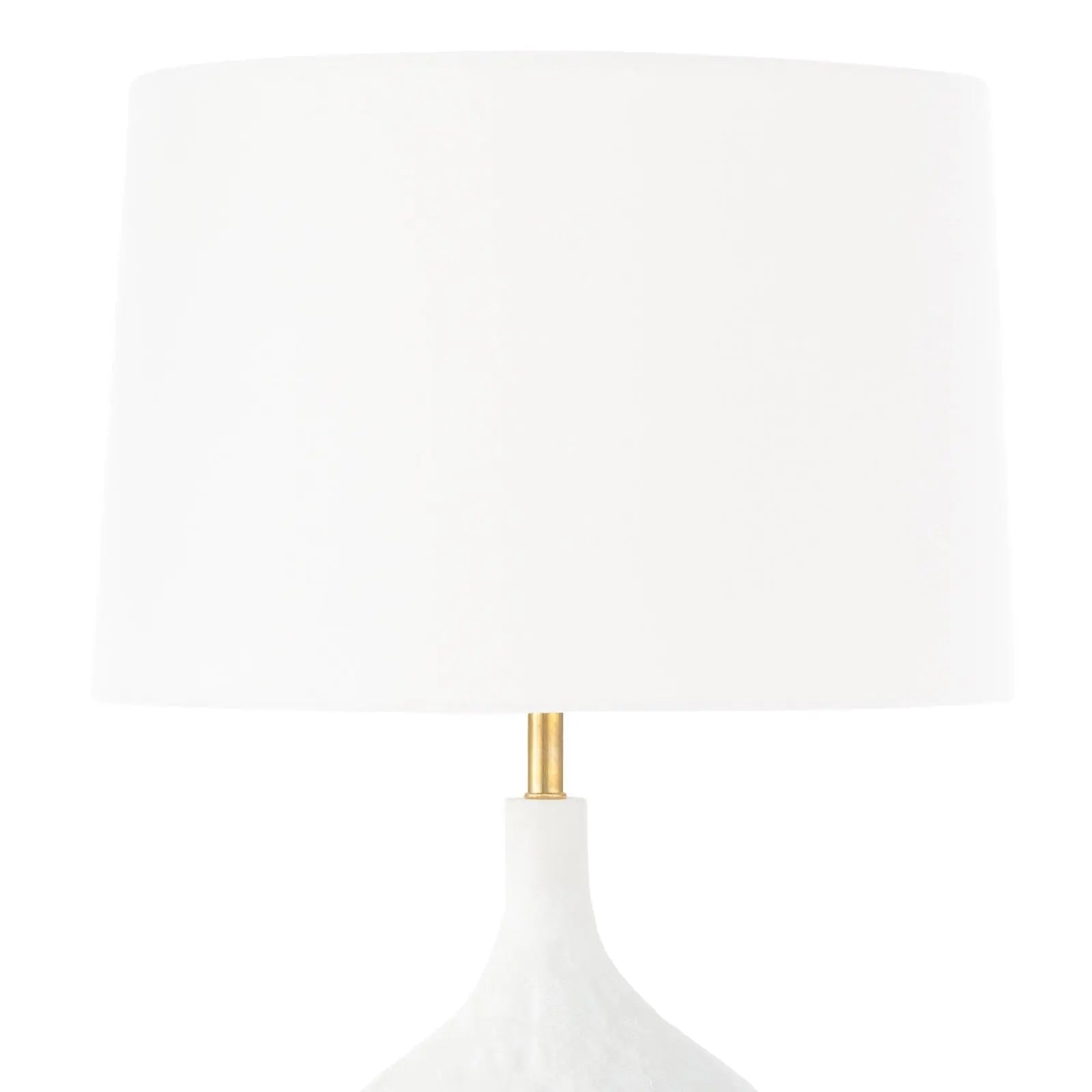 White lampshade with a gold fixture on a white background