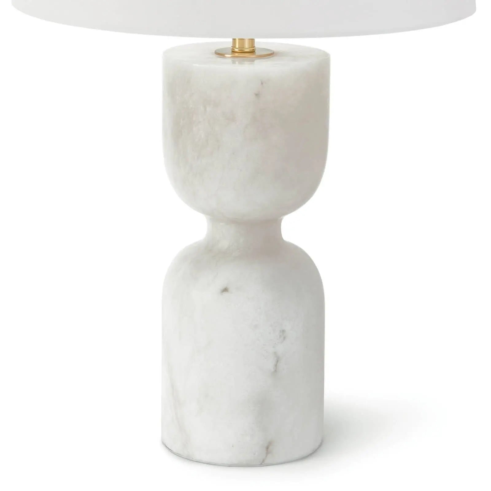Joan Alabaster Table Lamp Large - natural stone table lamp carved from solid alabaster with white shade and 3-way lighting functionality