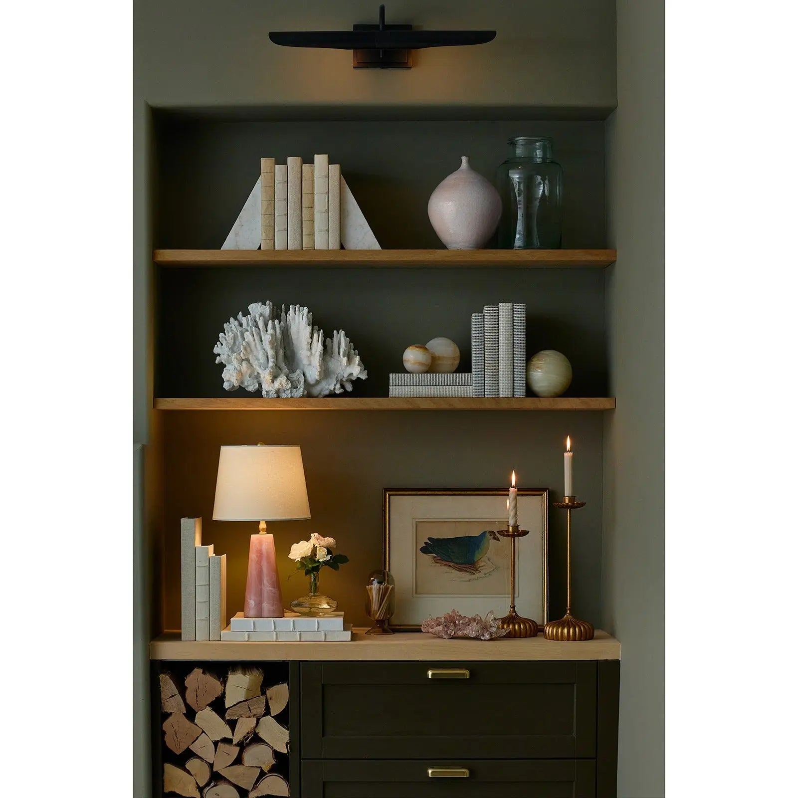 Joelle Mini Lamp - rose resin accent table lamp with sculptural base and linen shade for modern glam interior lighting