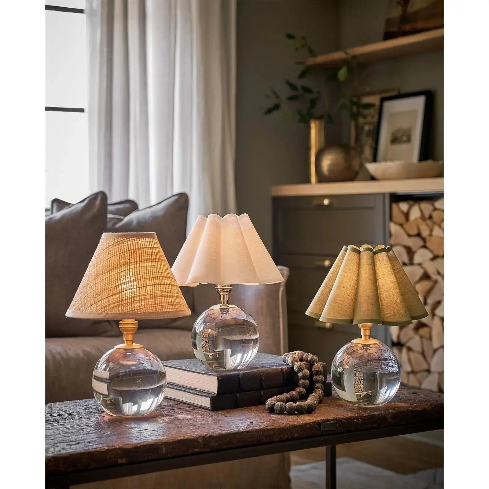 Giorgio Crystal Mini Lamp (Natural Brass with White Scalloped Shade)