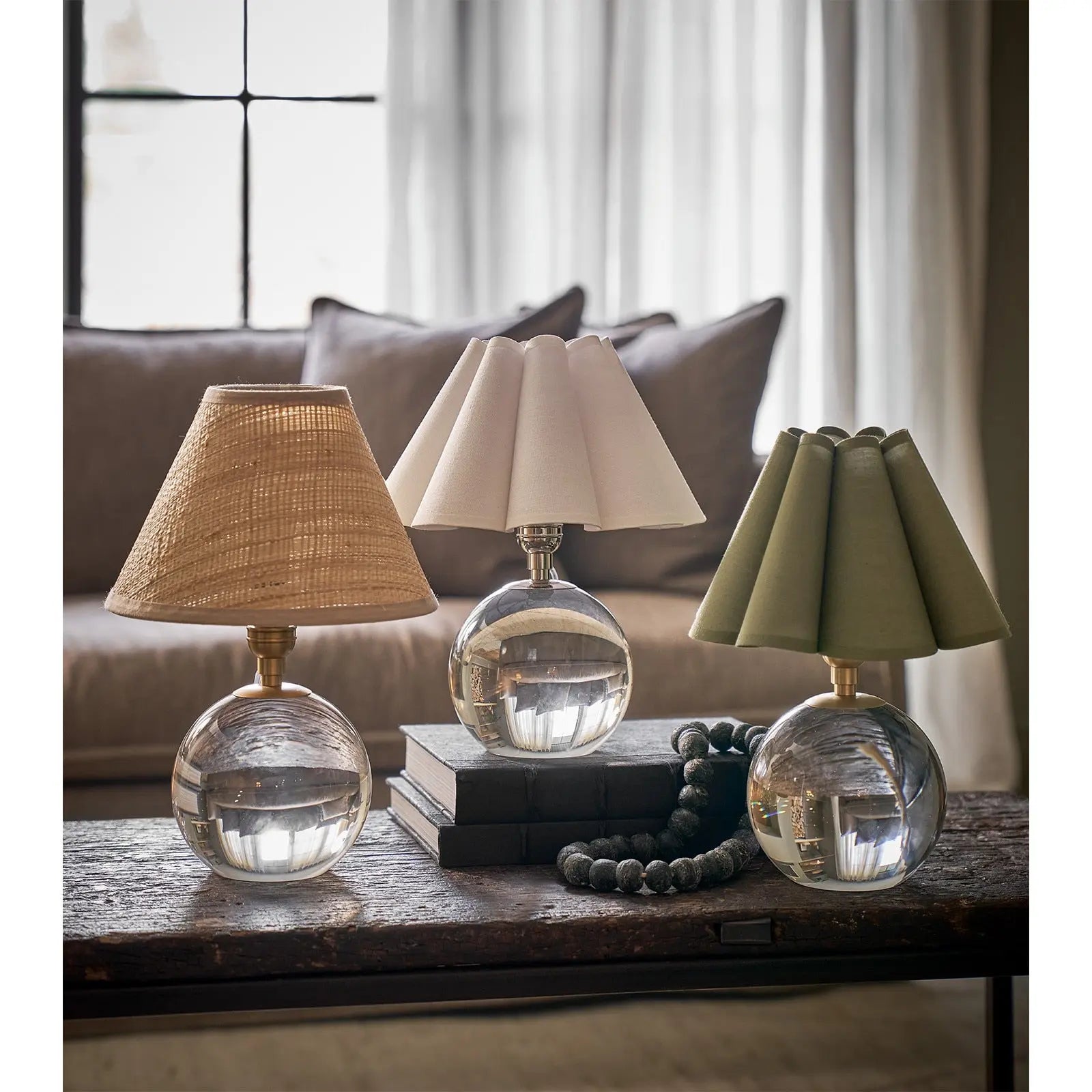 Giorgio Crystal Mini Lamp (Natural Brass with White Scalloped Shade)