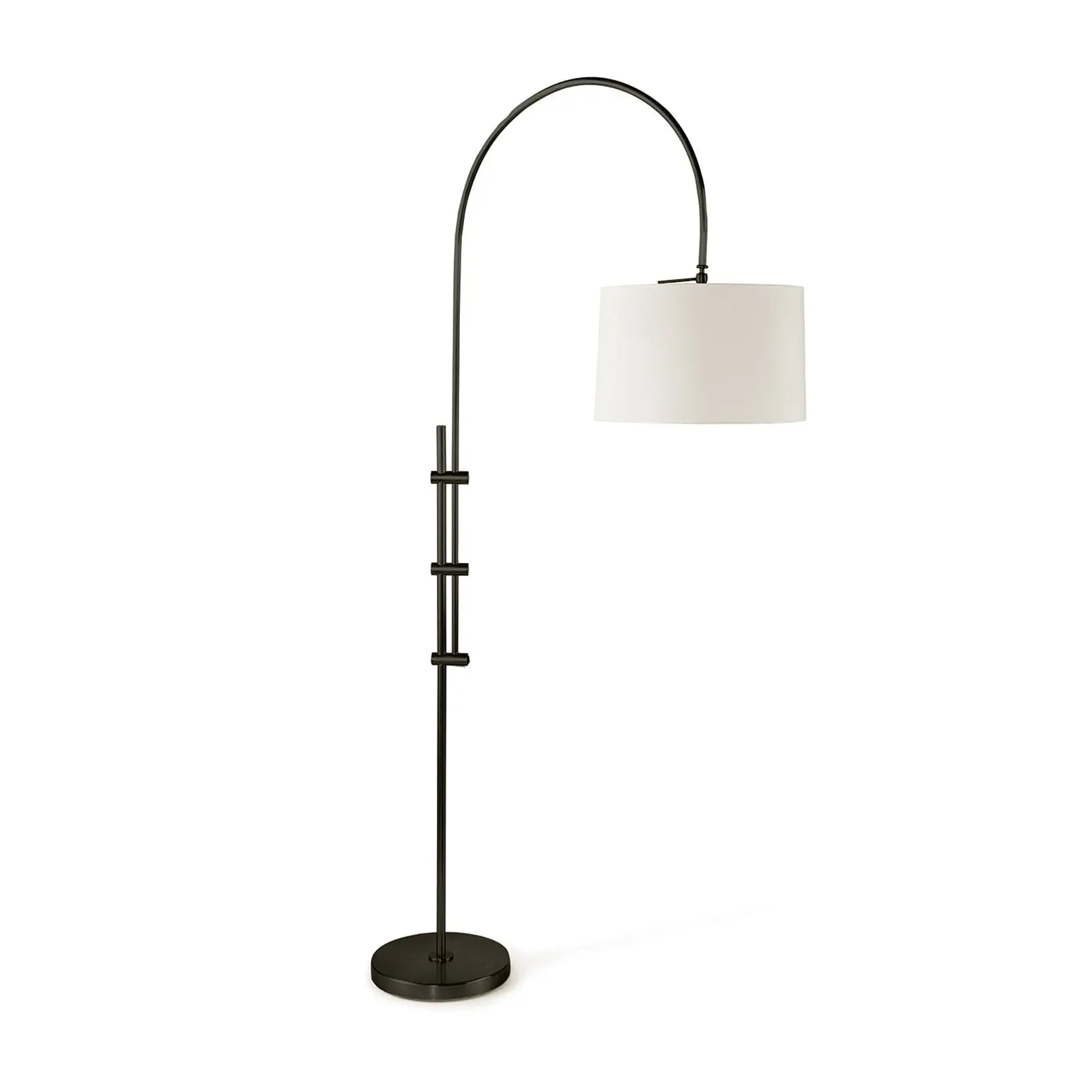 Arc Floor Lamp with fabric shade in Oil Rubbed Bronze finish – elegant living room lighting