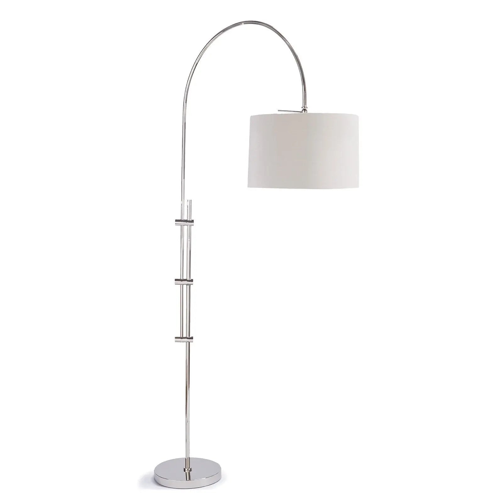 Arc Floor Lamp with fabric shade in Polished Nickel finish – contemporary home décor accent
