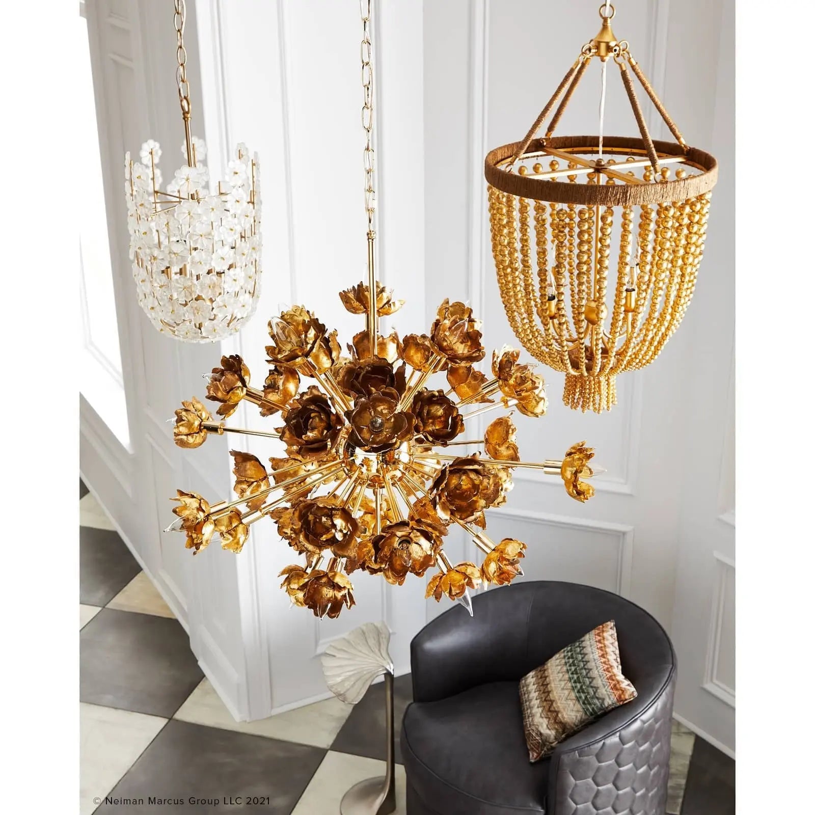 Adeline Chandelier - gold floral sculpture chandelier with 22 lights and blossom-like accents by Regina Andrew for statement dining room lighting