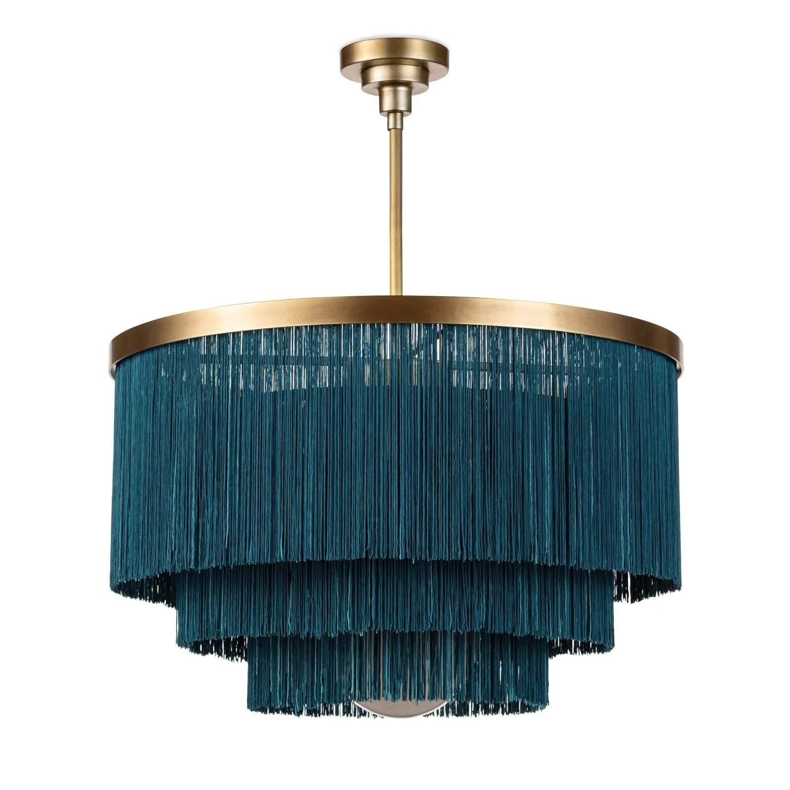 Cabaret Fringe Chandelier - 3-Layer Fabric Fringe & Brass Light - Villa Decor & Design