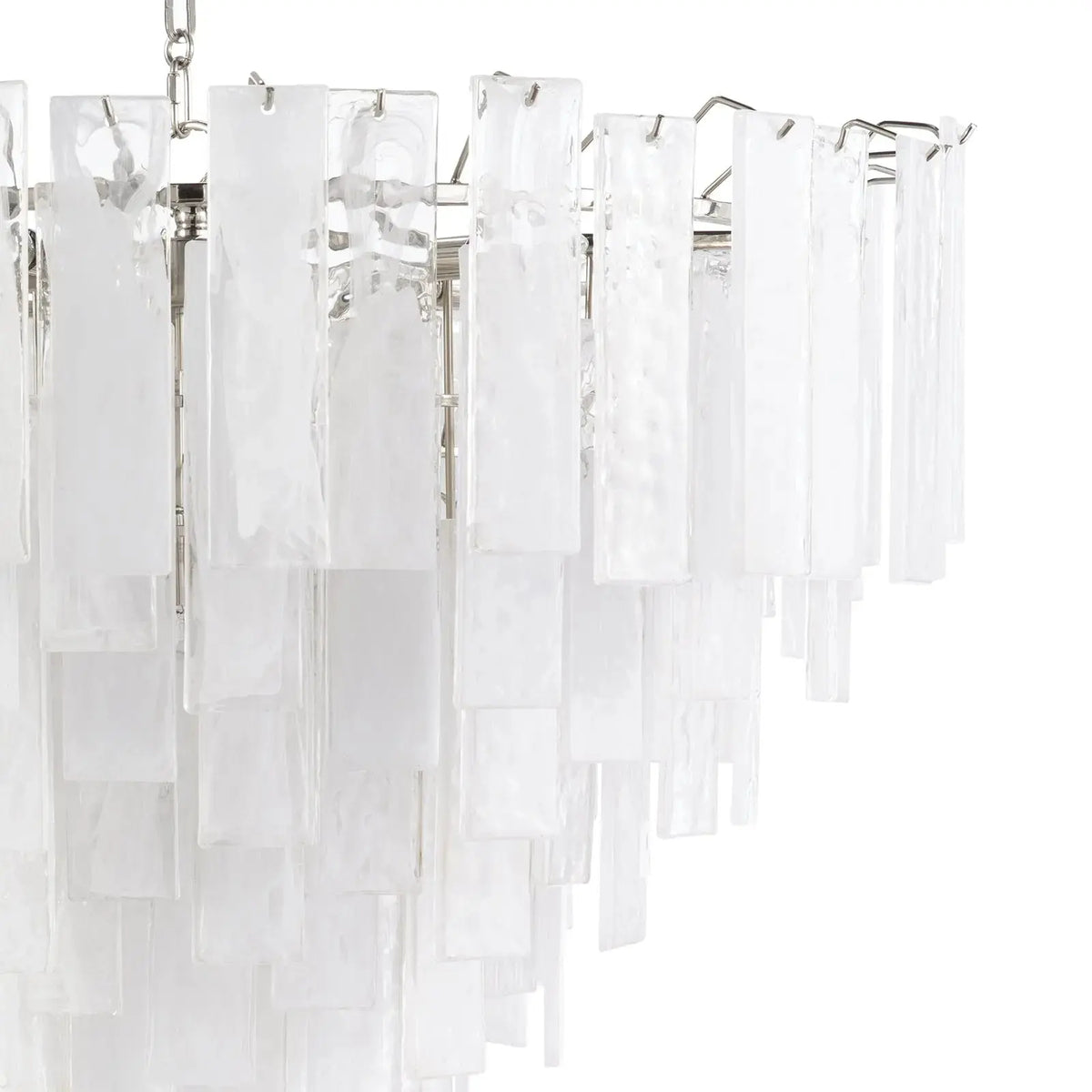 Glacier polished nickel chandelier, large size, wide angle