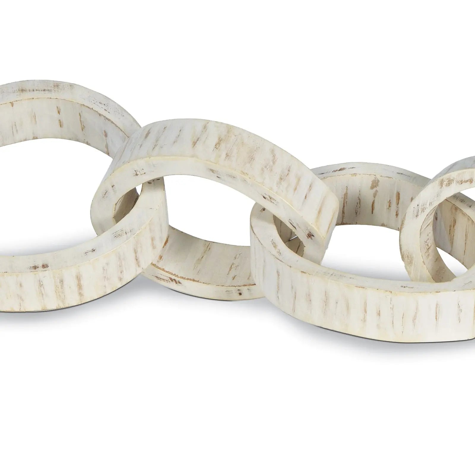Set of white ceramic chain-like decorative items on a white background