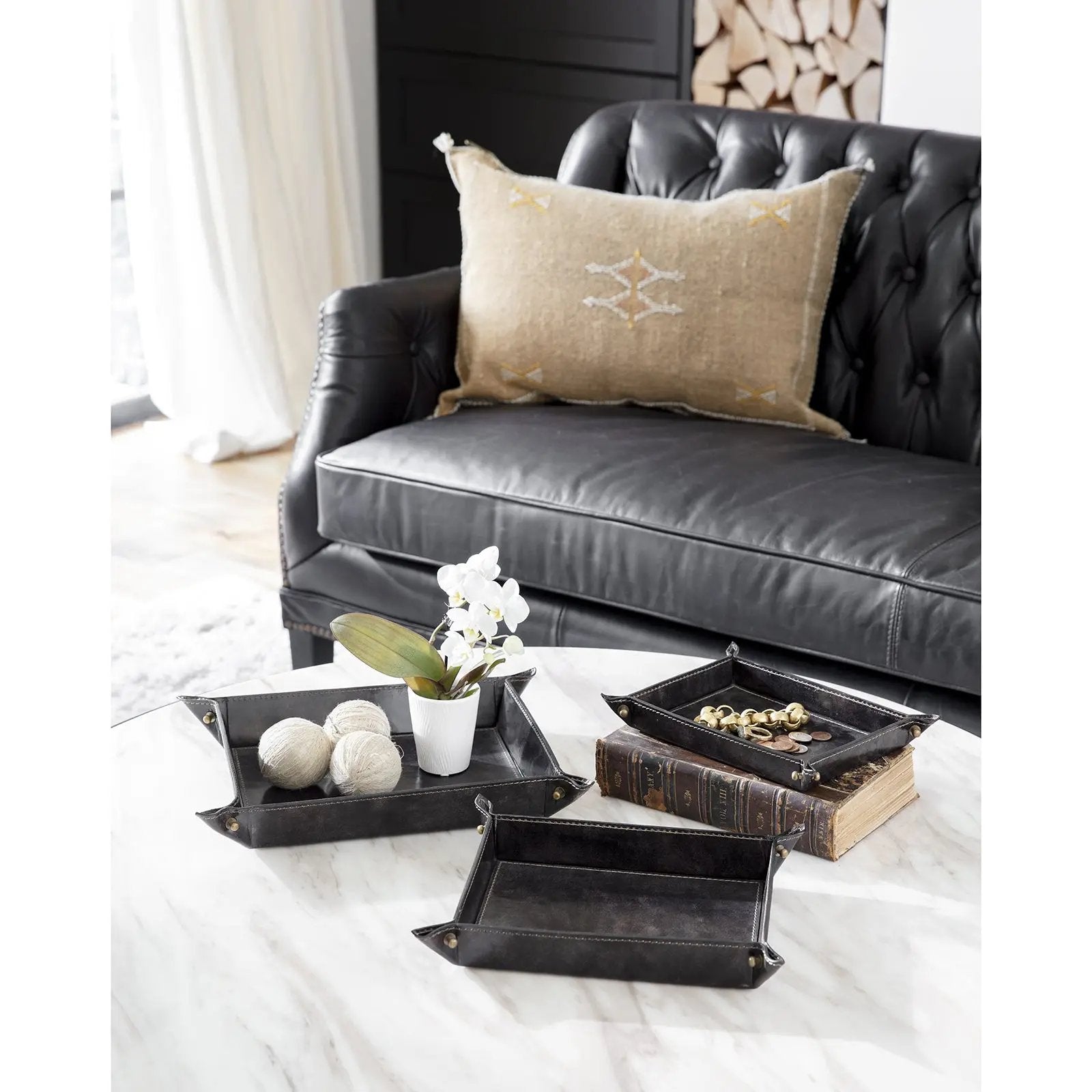 Derby Leather Tray Set (Black) Regina Andrew