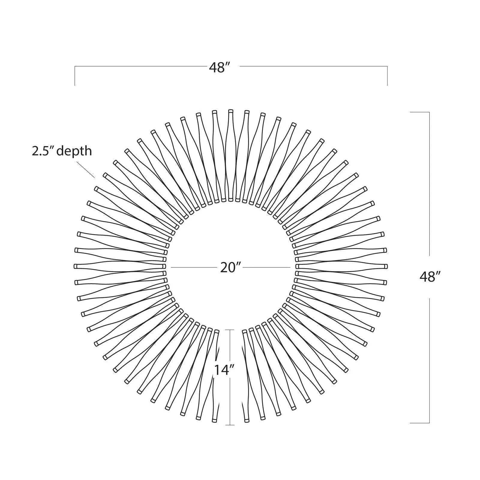 Diagram of a circular mirror with dimensions labeled