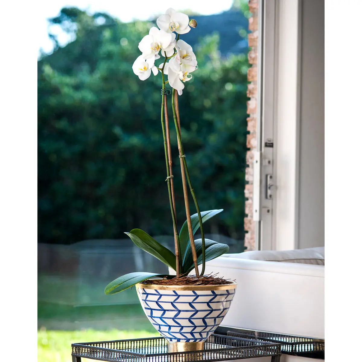 Italian Geometric Footed Bowl - Cerulean Blue & Gold - Villa Decor & Design