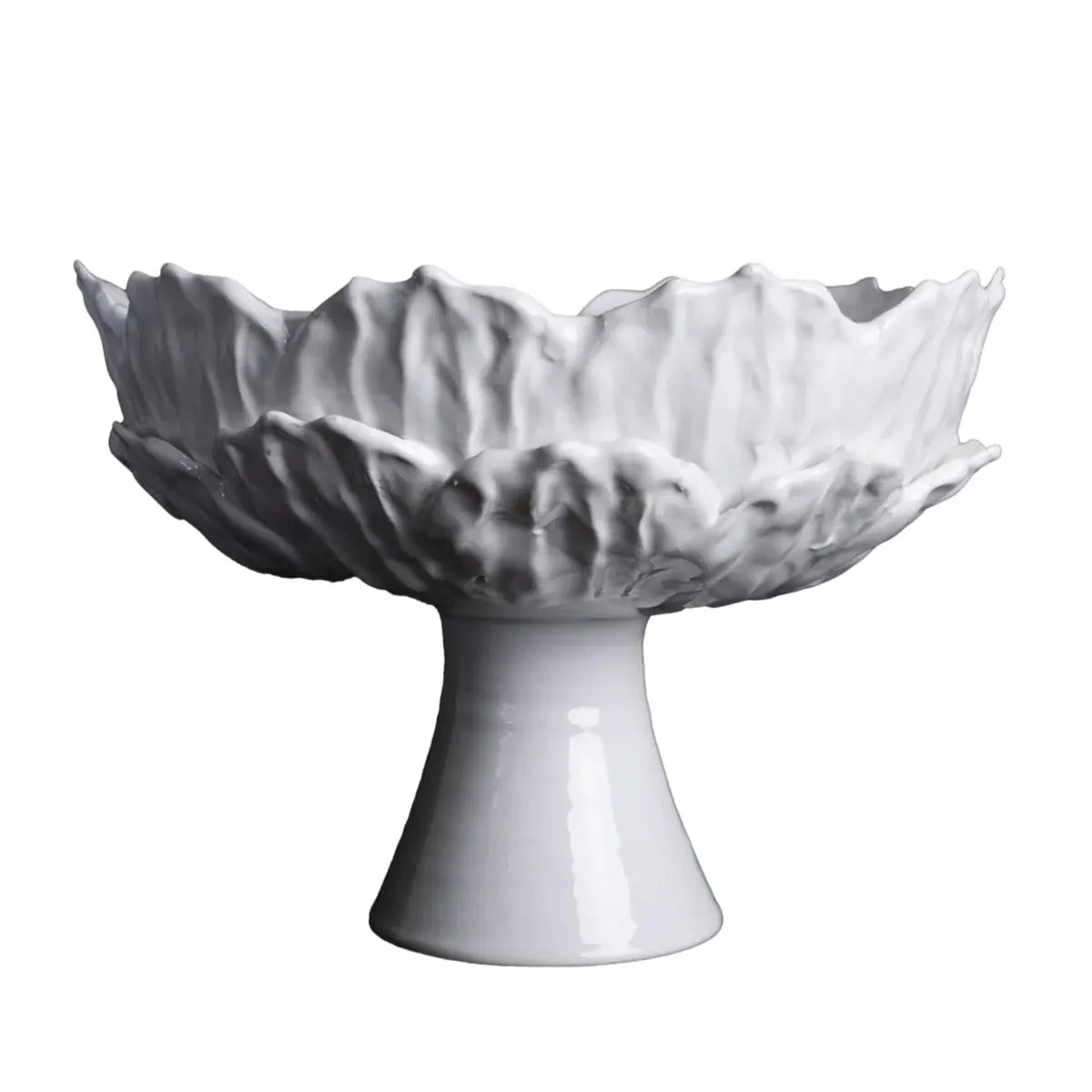 Foliage Ceramic Compote, White - Italian Handcrafted Footed Bowl - Villa Decor & Design