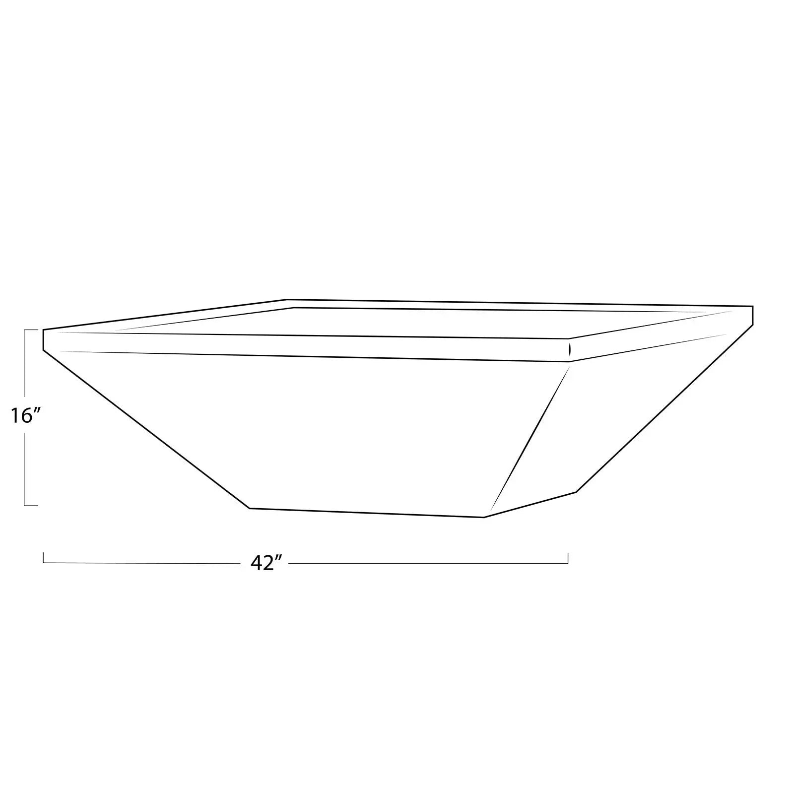 Line drawing of a rectangular coffee table with dimensions on a white background