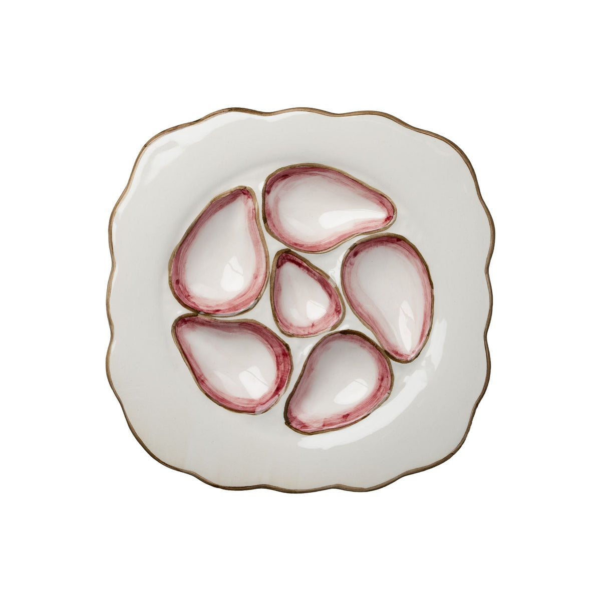 Scalloped Oyster Plates, White & Pink – Set of 2