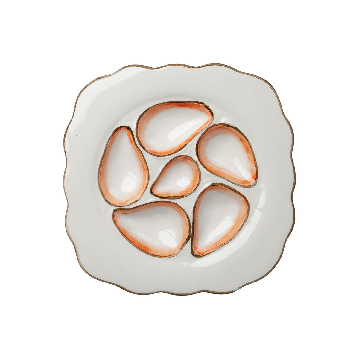 Scalloped Oyster Plates, White & Orange – Set of 2
