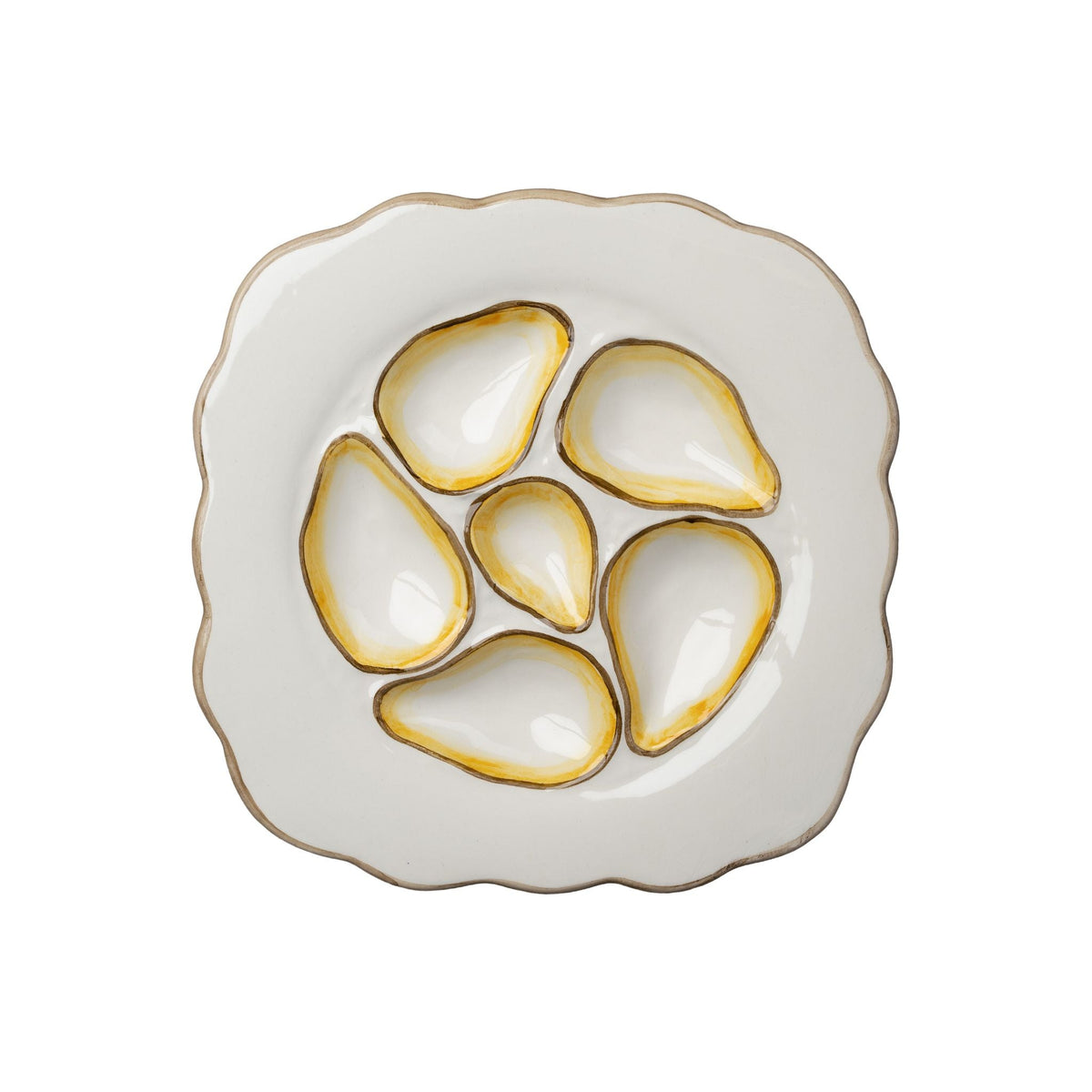Scalloped Oyster Plates, White & Yellow – Set of 2