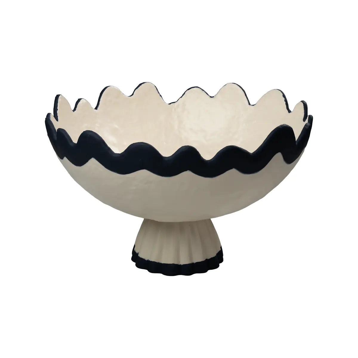 Rickrack Footed Bowl - Handmade Portuguese Scalloped Ceramic Centerpiece - Villa Decor & Design