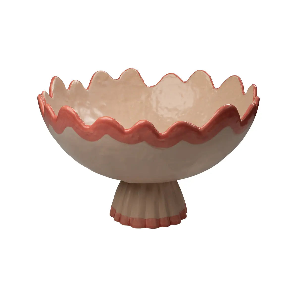Rickrack Footed Bowl - Handmade Portuguese Scalloped Ceramic Centerpiece - Villa Decor & Design