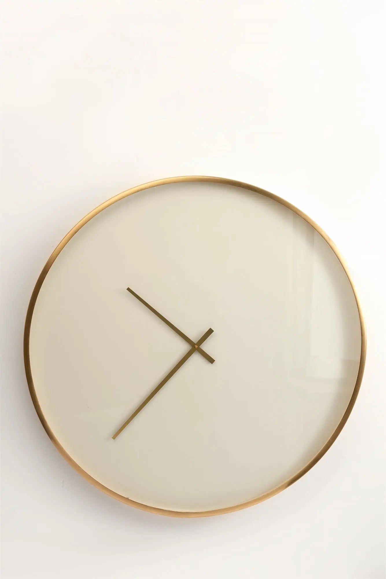 White and Gold 30-inch Wall Clock with matte brass finish and minimalist simple dial design