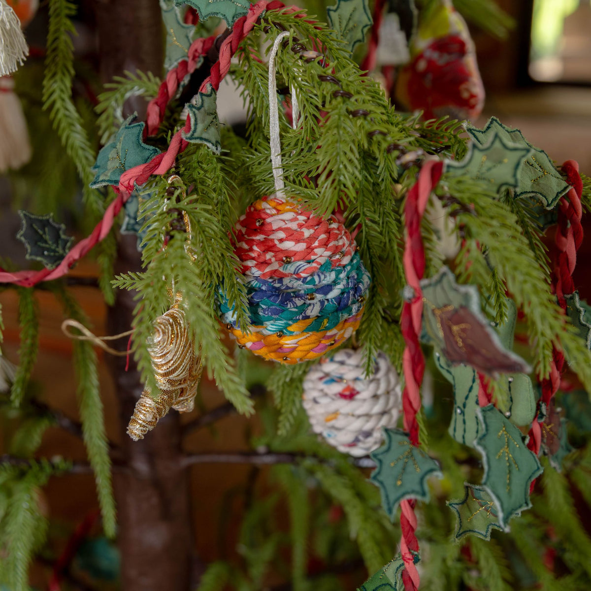 Kantha Rope Ball Ornaments, 3" – Set of 4