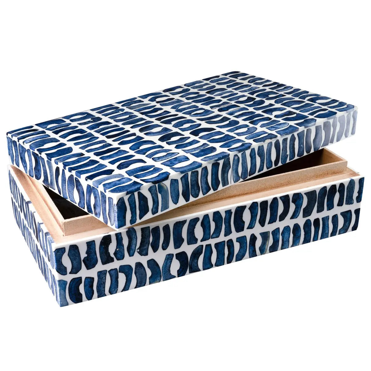 Bone Inlaid Box, Blue and White | Blue and White Bone Inlay Box - Villa Decor & Design