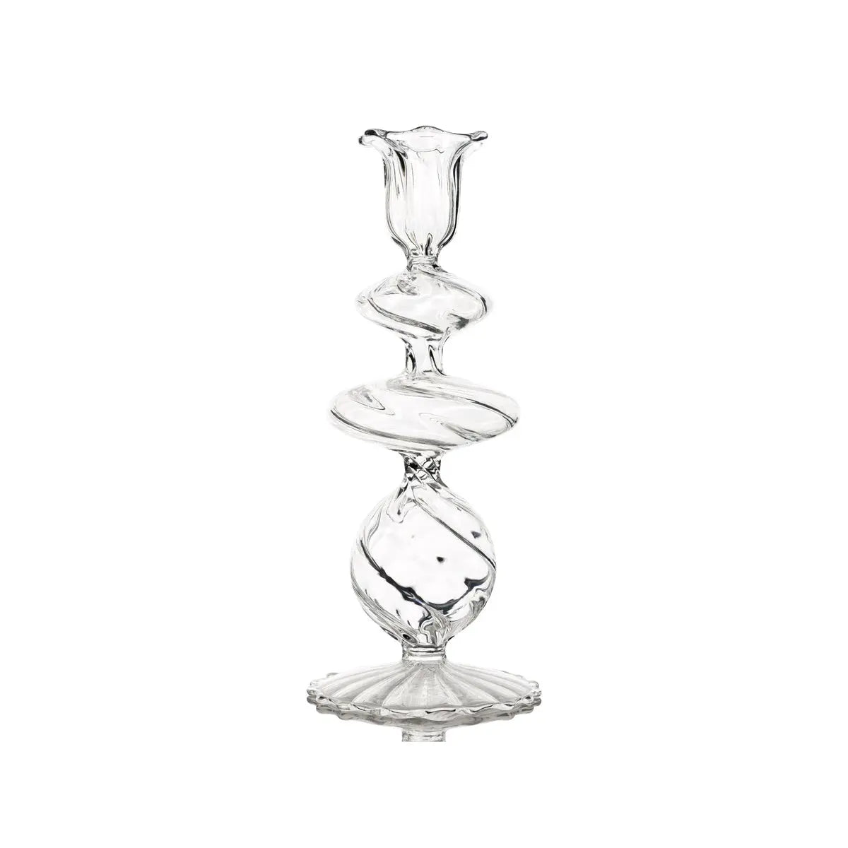 La Boheme Clear Candlestick - mouth blown borosilicate glass candle holder with elegant design for dining tables and home décor