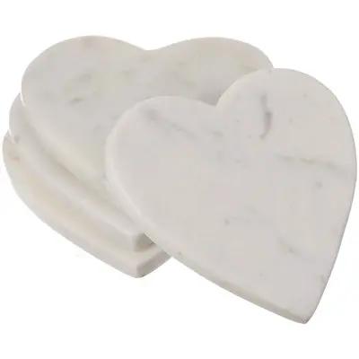 Heart Shaped Coasters - Marble White, Set of 4 BIDKHome