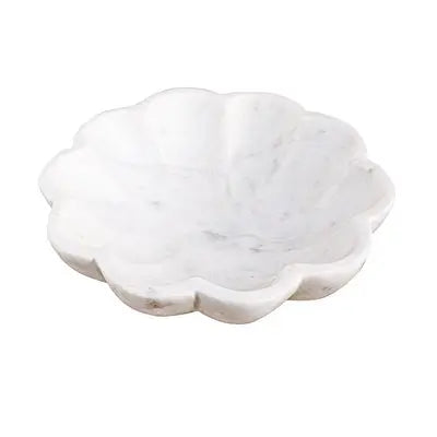 White Marble Lotus Bowl - Sculptural Floral Design (7" or 9") - Villa Decor & Design