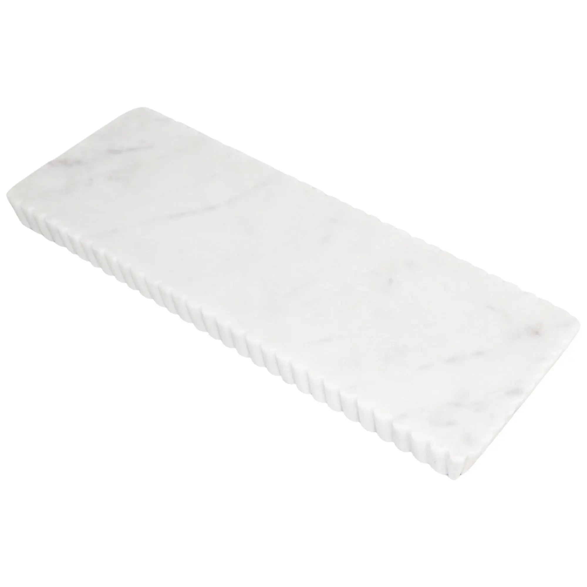 White marble decorative tray with sleek grooved surface – luxury vanity organizer