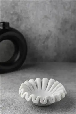 White Marble Ruffled Bowl - XS, S, M, L or XL | White Marble Ruffled Bowl BIDKHome