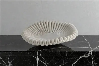 White Marble Ruffled Bowl - XS, S, M, L or XL | White Marble Ruffled Bowl BIDKHome