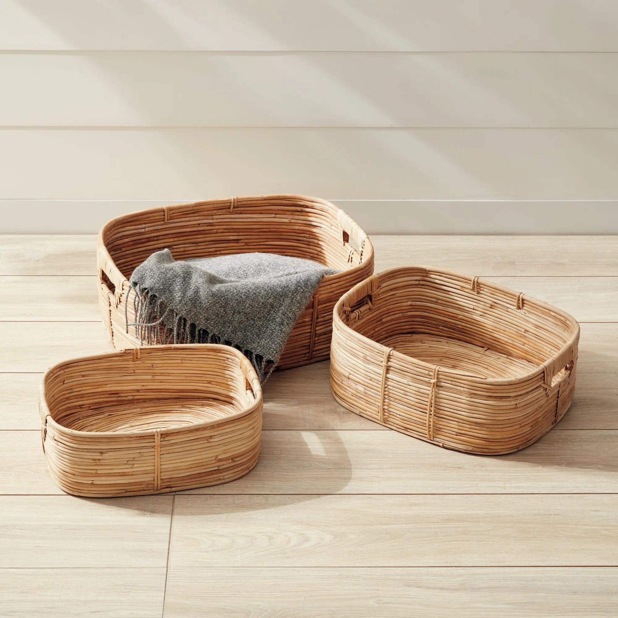 Rectangular Cane Rattan Basket Set