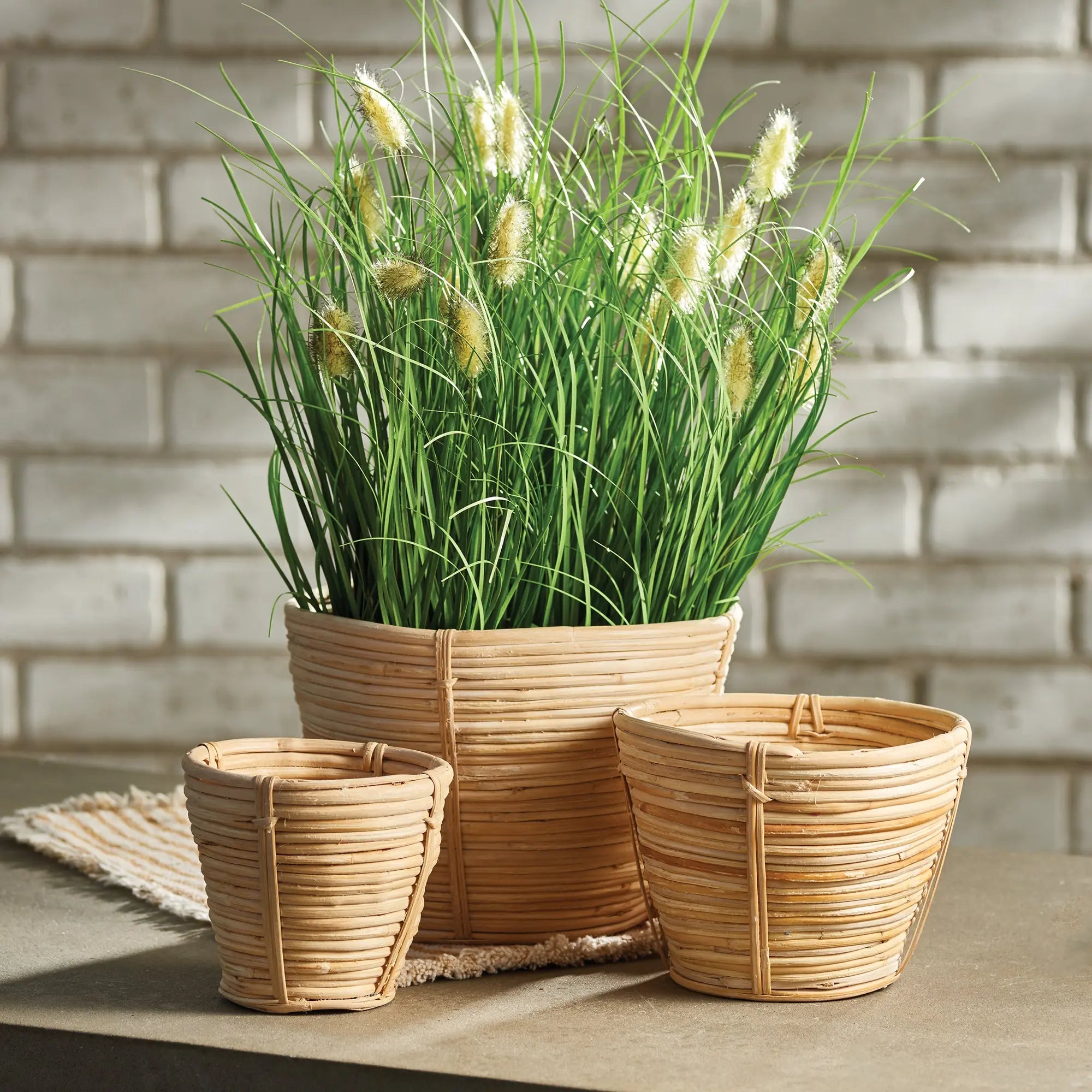 Tapered Cane Rattan Basket Set of 3