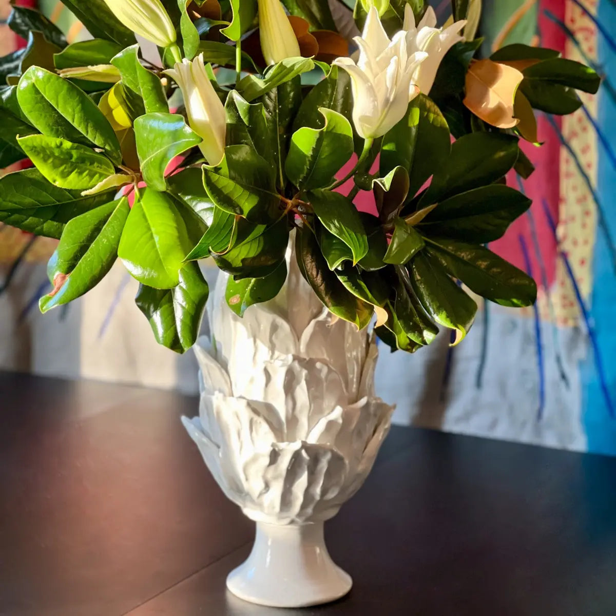 Foliage Ceramic Footed Vase - Italian Handcrafted Accent - Villa Decor & Design