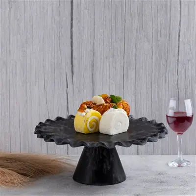 Large Black Resin Cake Stand with modern matte finish for desserts or decorative display