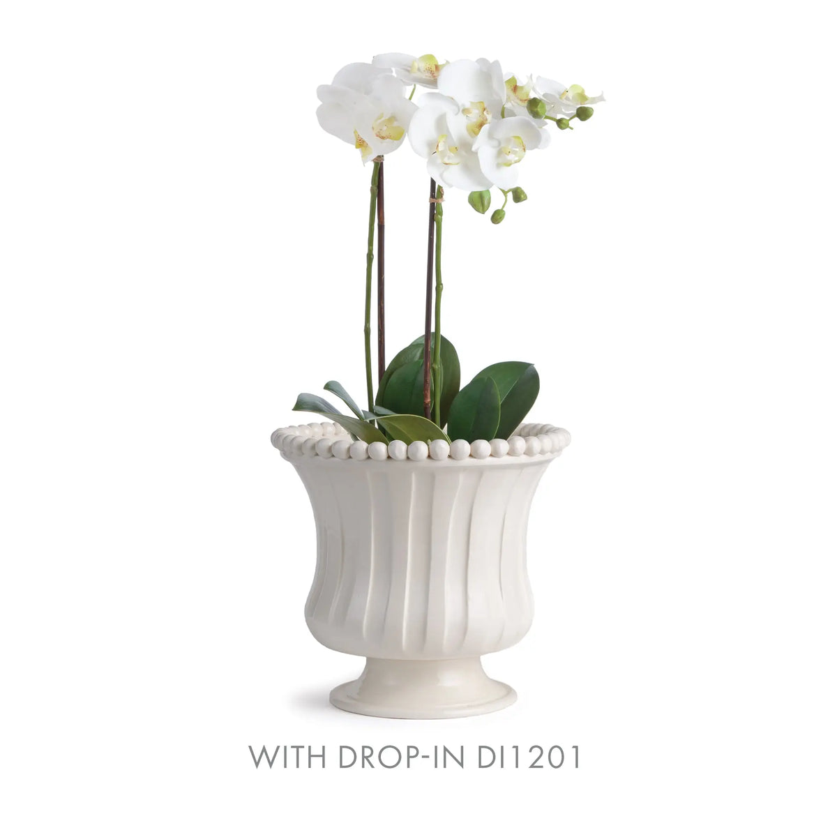 Coletta Petite vase with a white orchid drop-in arrangement