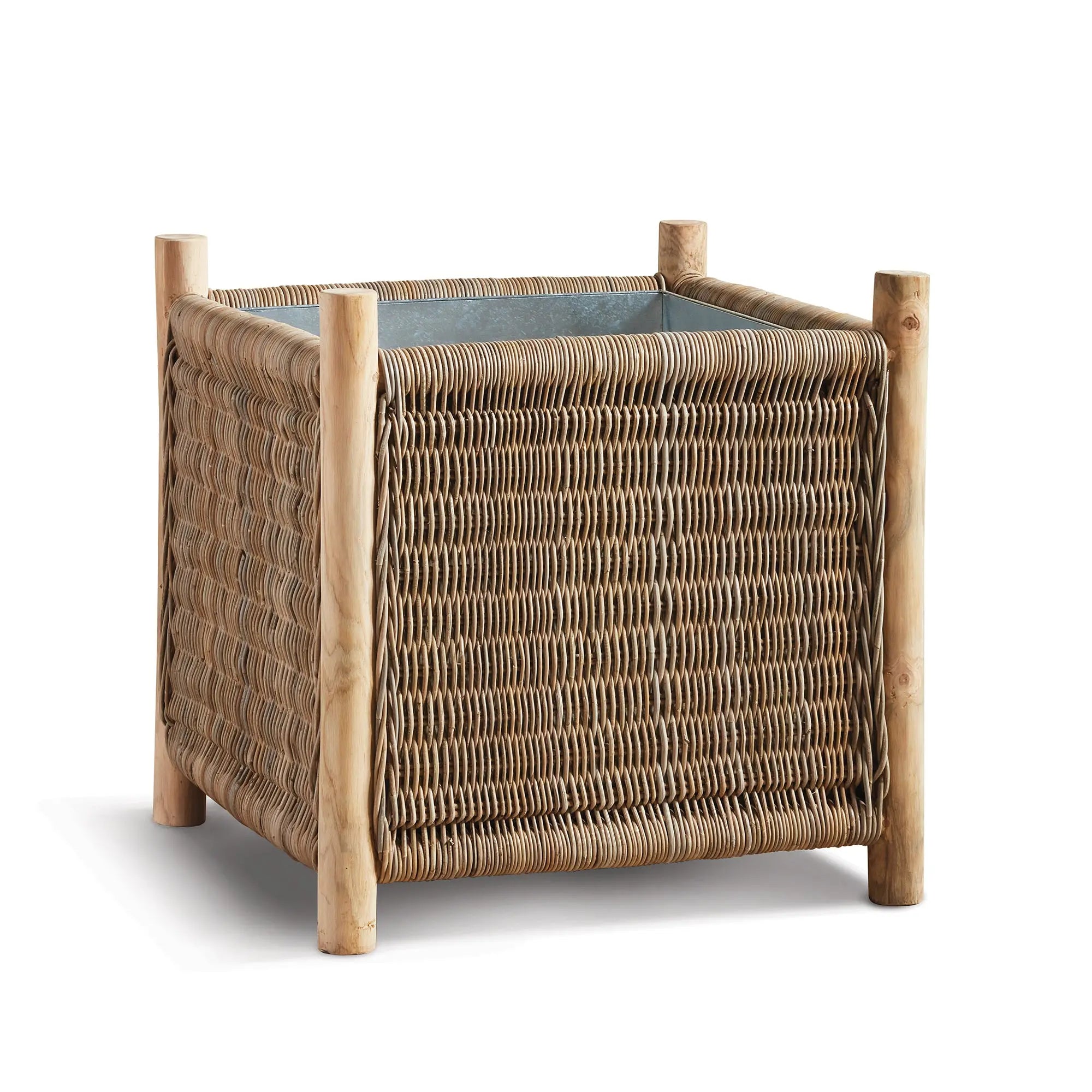 Landon Planter - Small, Medium or Grand Natural Rattan Planter | Teak Legs with Zinc Liner - Villa Decor & Design