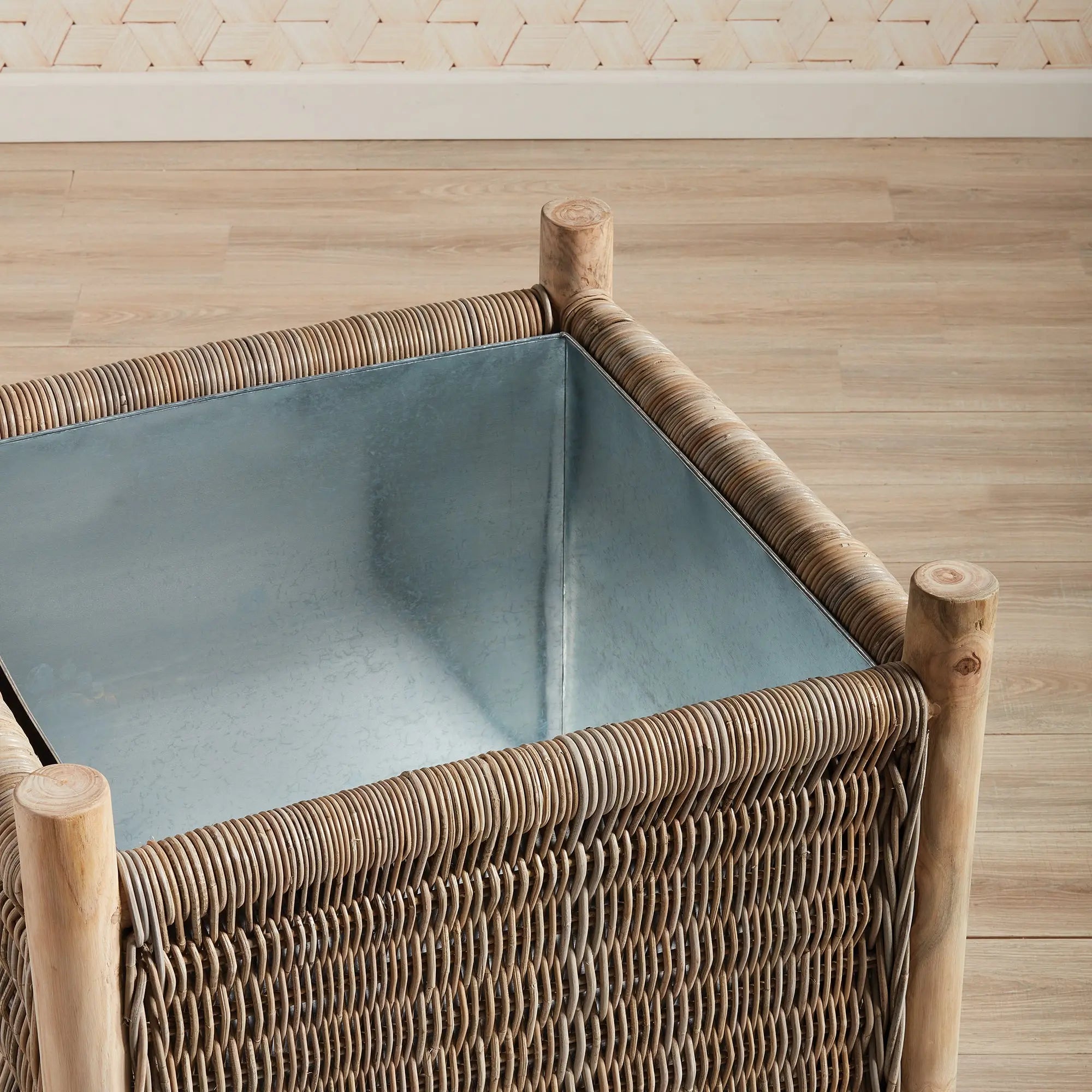 Landon Planter - Small, Medium or Grand Natural Rattan Planter | Teak Legs with Zinc Liner - Villa Decor & Design