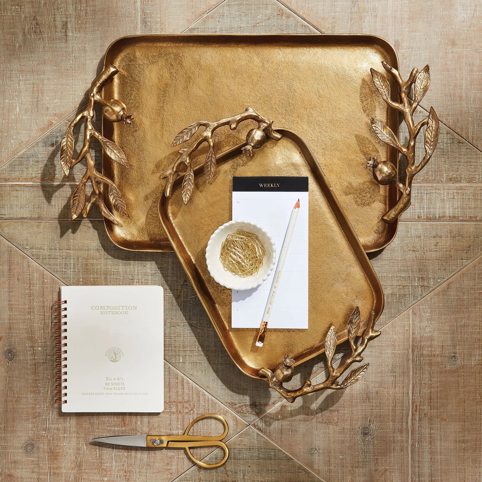 POMEGRANATE BRANCH DECORATIVE TRAYS, SET OF 2 Villa Decor & Design