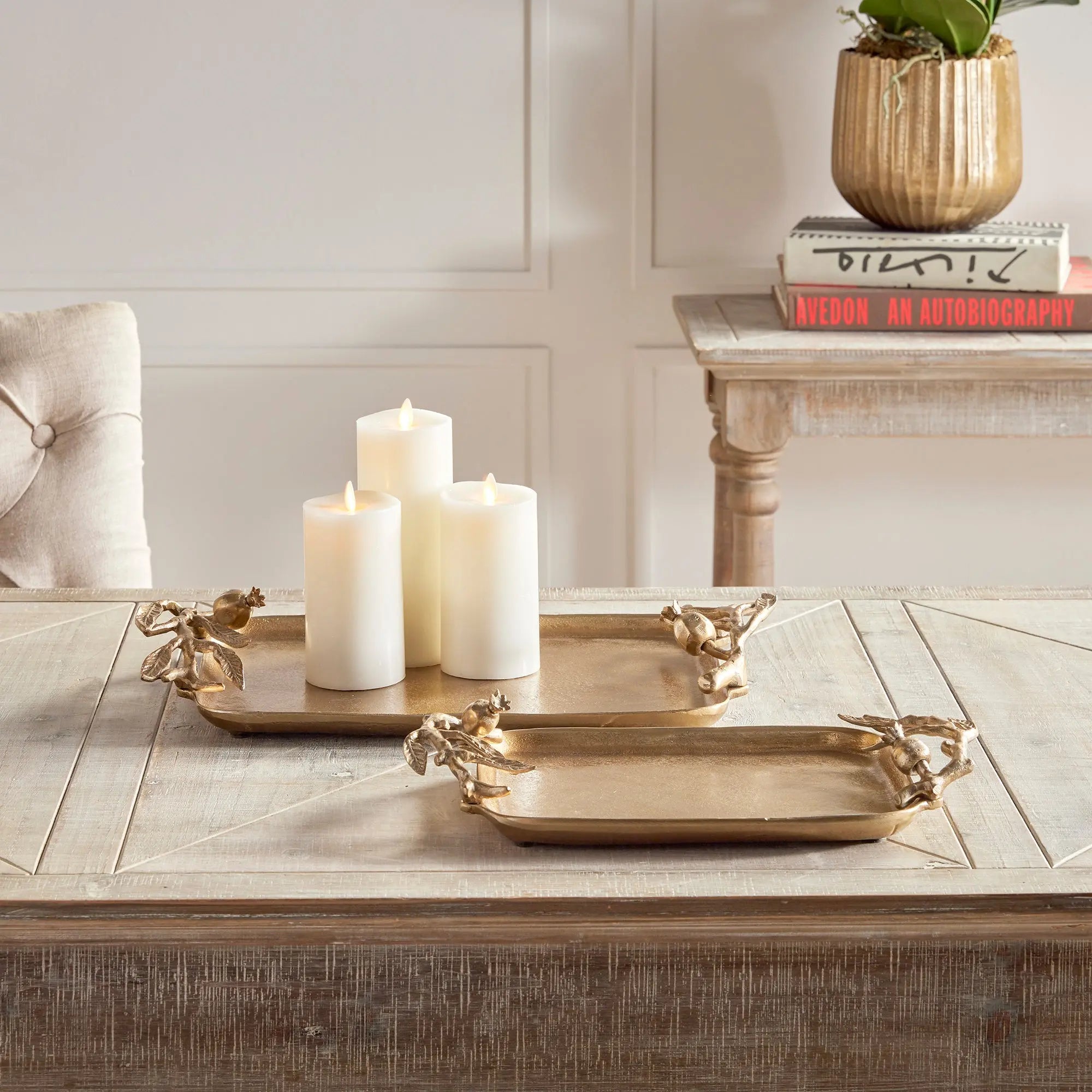 POMEGRANATE BRANCH DECORATIVE TRAYS, SET OF 2 Villa Decor & Design