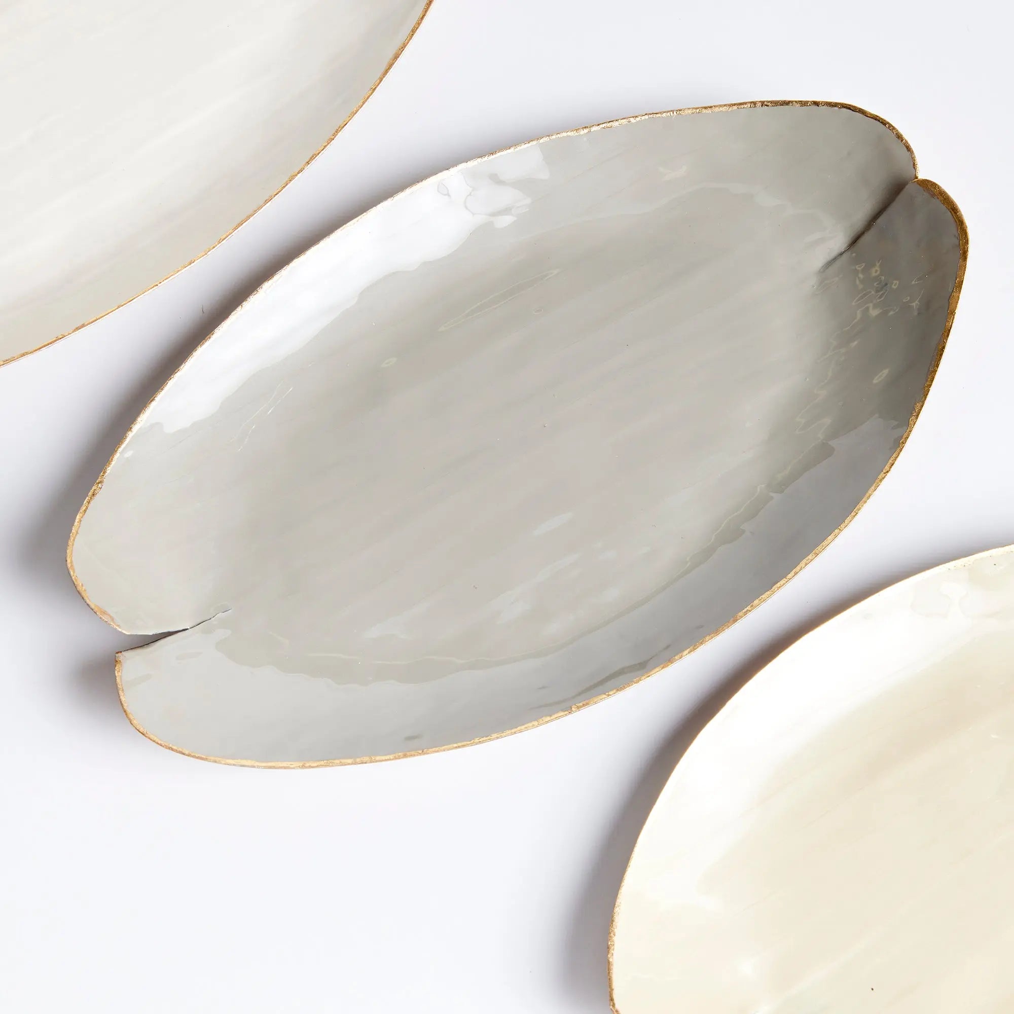 Hand-Painted Lily Pad Trays with Gold Rim