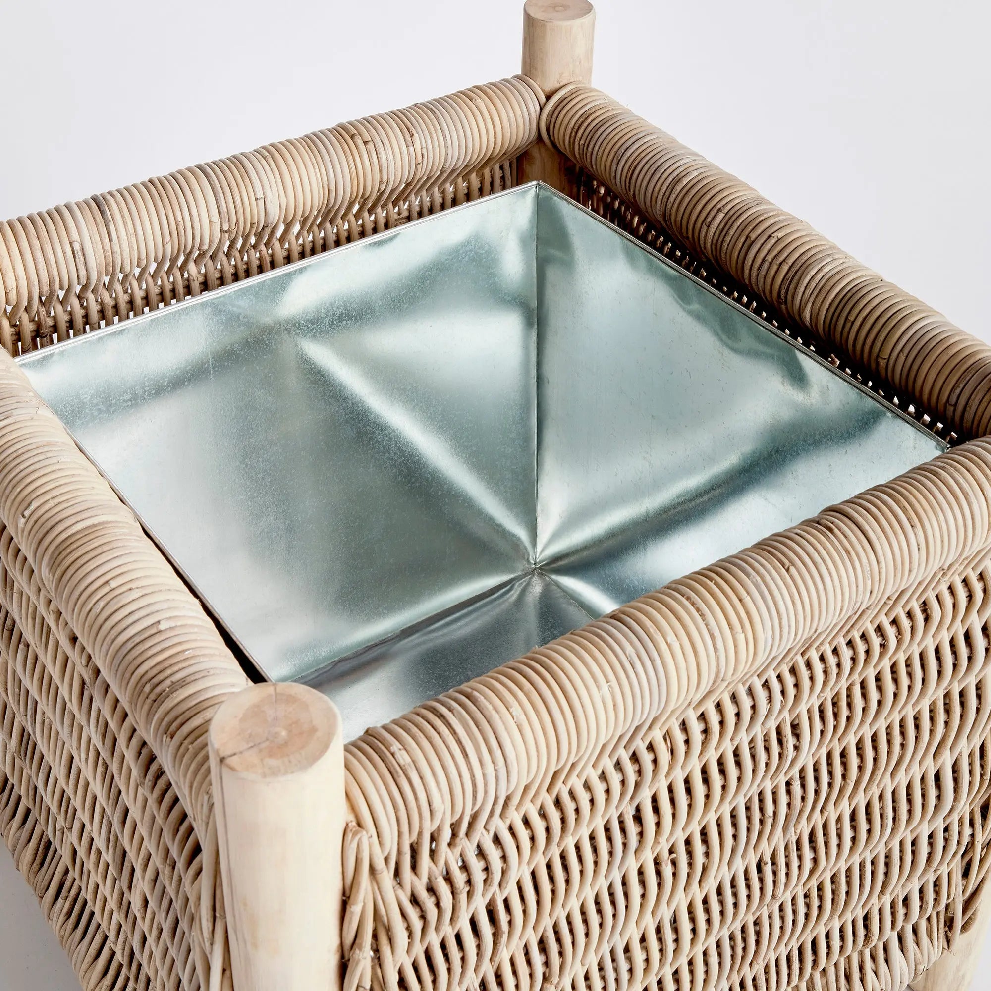 Landon Planter - Small, Medium or Grand Natural Rattan Planter | Teak Legs with Zinc Liner - Villa Decor & Design