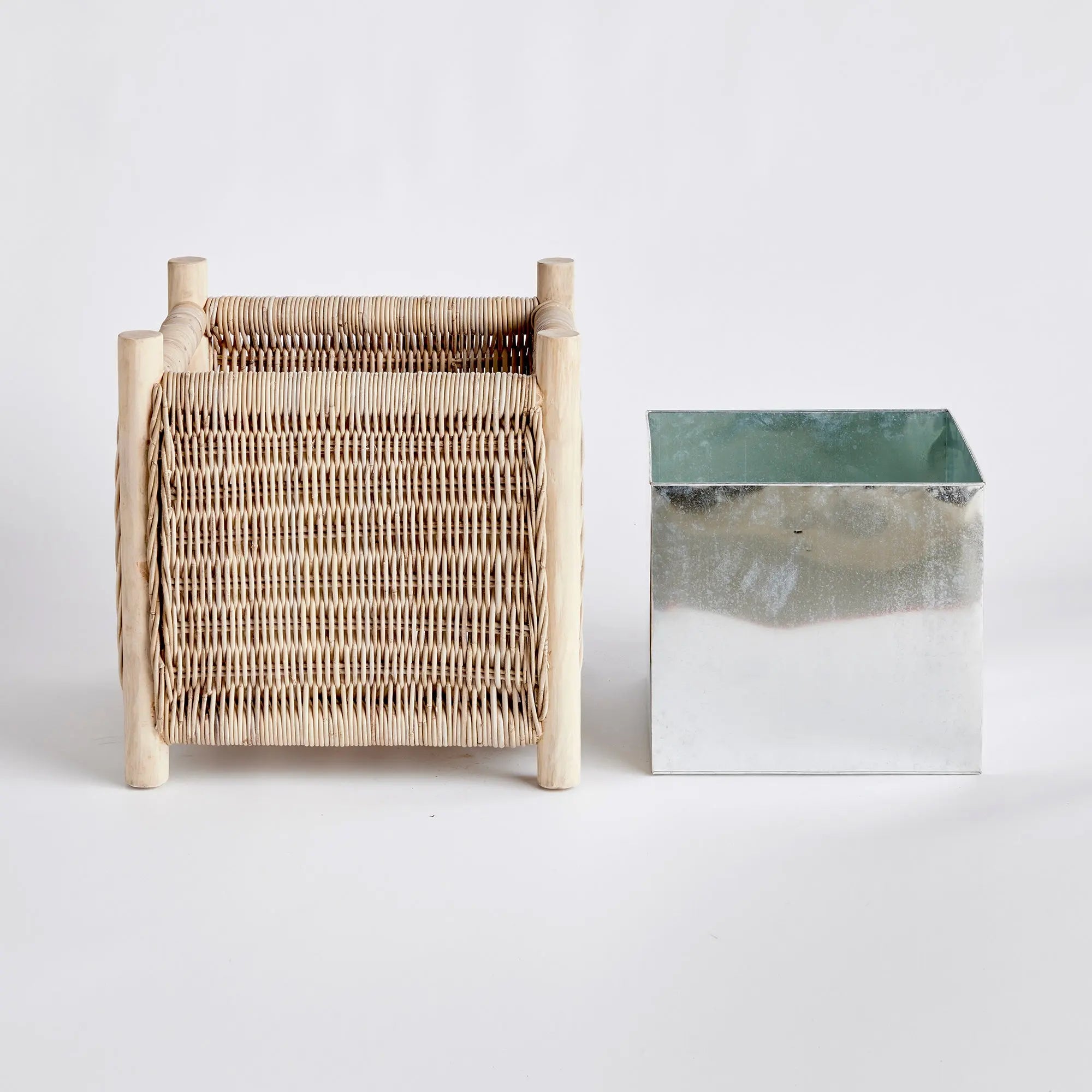 Landon Planter - Small, Medium or Grand Natural Rattan Planter | Teak Legs with Zinc Liner - Villa Decor & Design