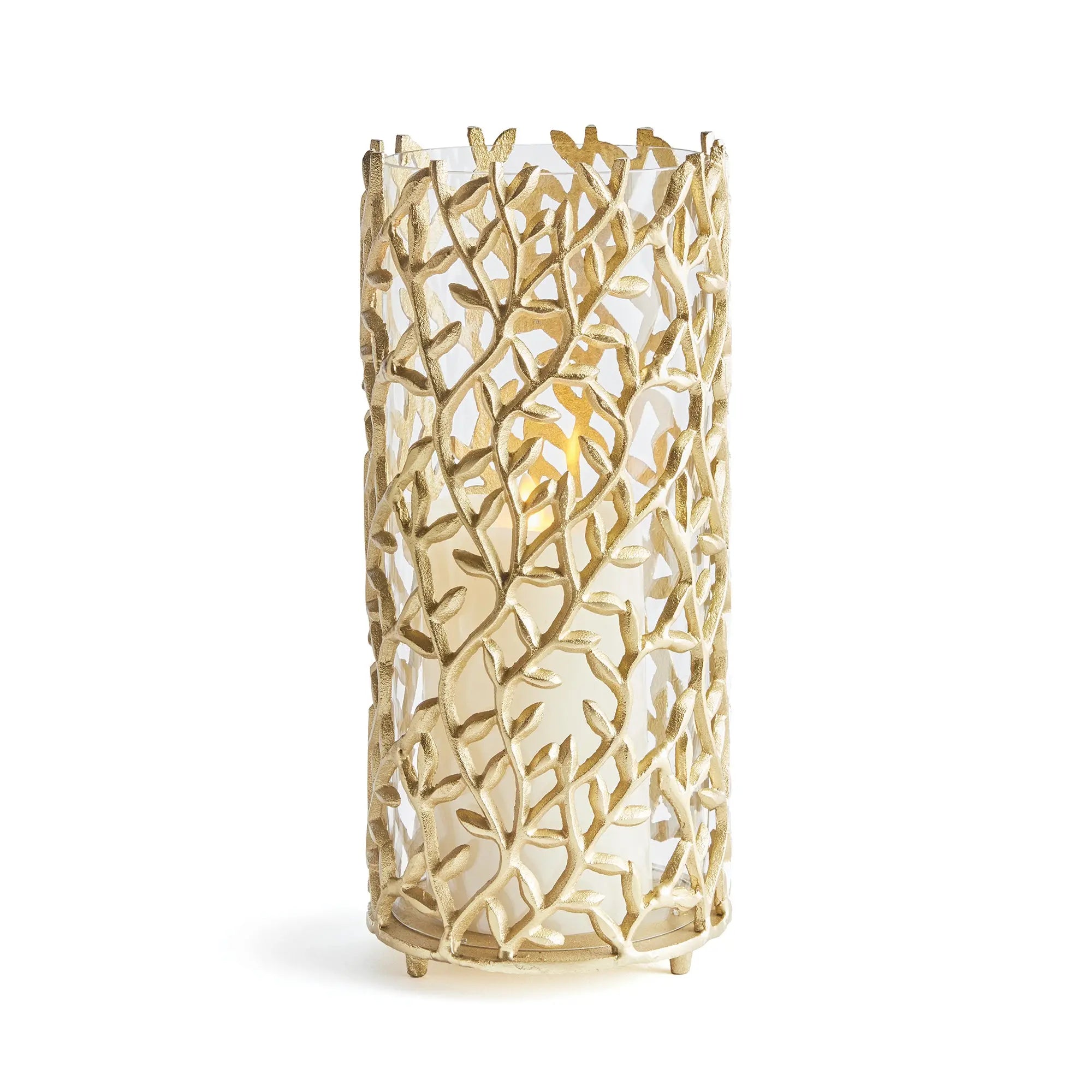 Celine Gold Vine Hurricane - 13" Aluminum & Glass Candle Holder Napa Home & Garden