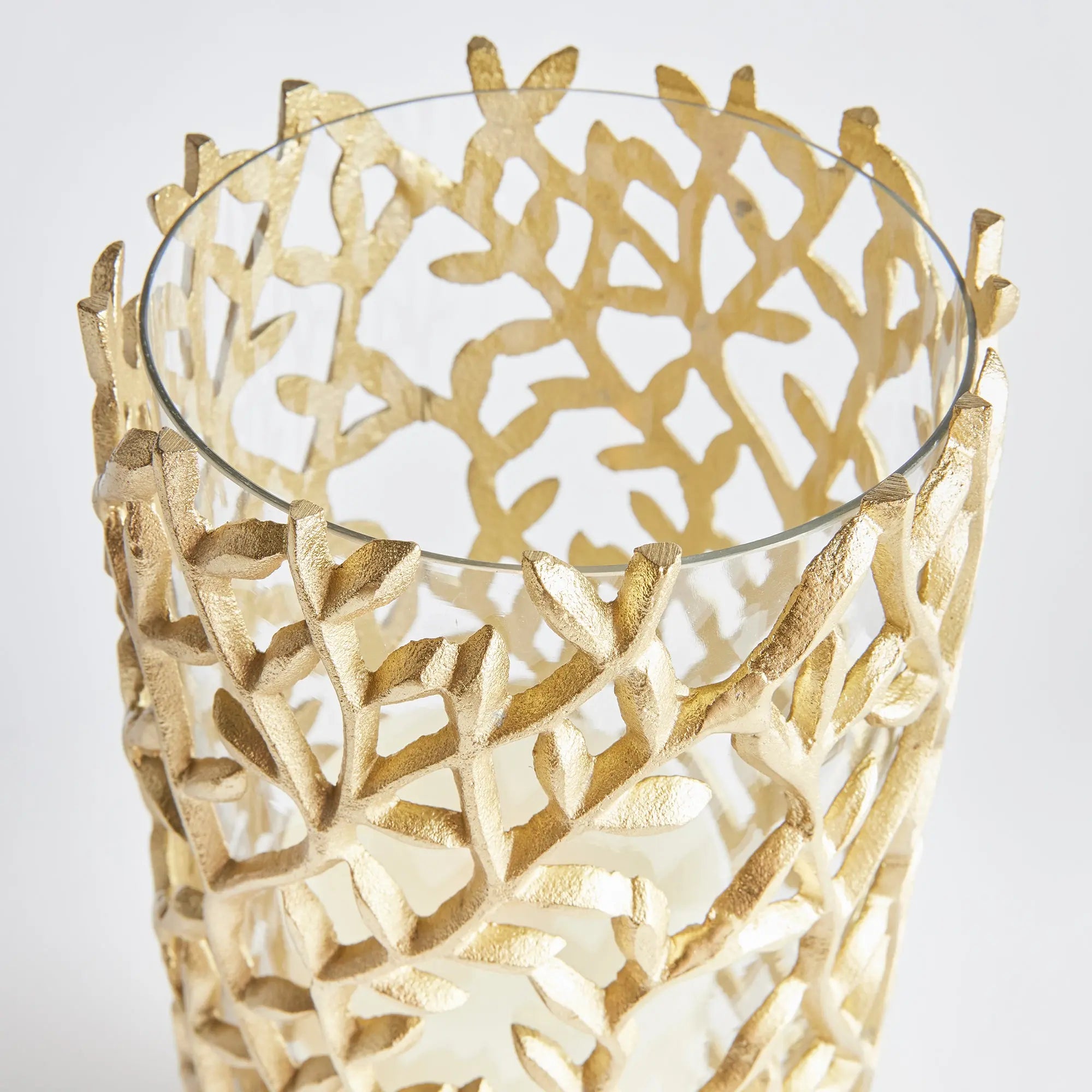 Celine Gold Vine Hurricane - 13" Aluminum & Glass Candle Holder Napa Home & Garden