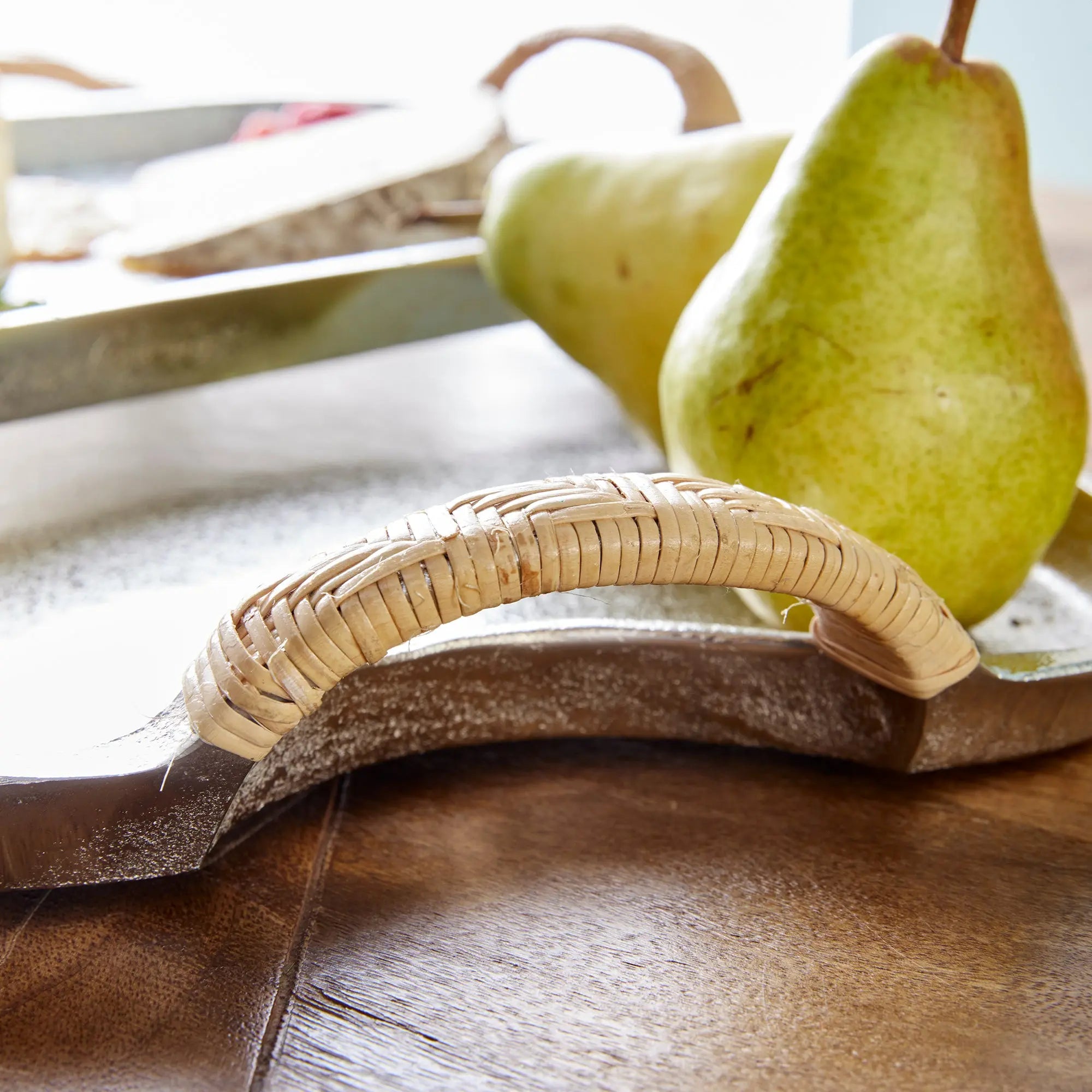 Helena Silver Decorative Trays - Set of 2 Aluminum & Rattan Rectangle Trays Napa Home & Garden