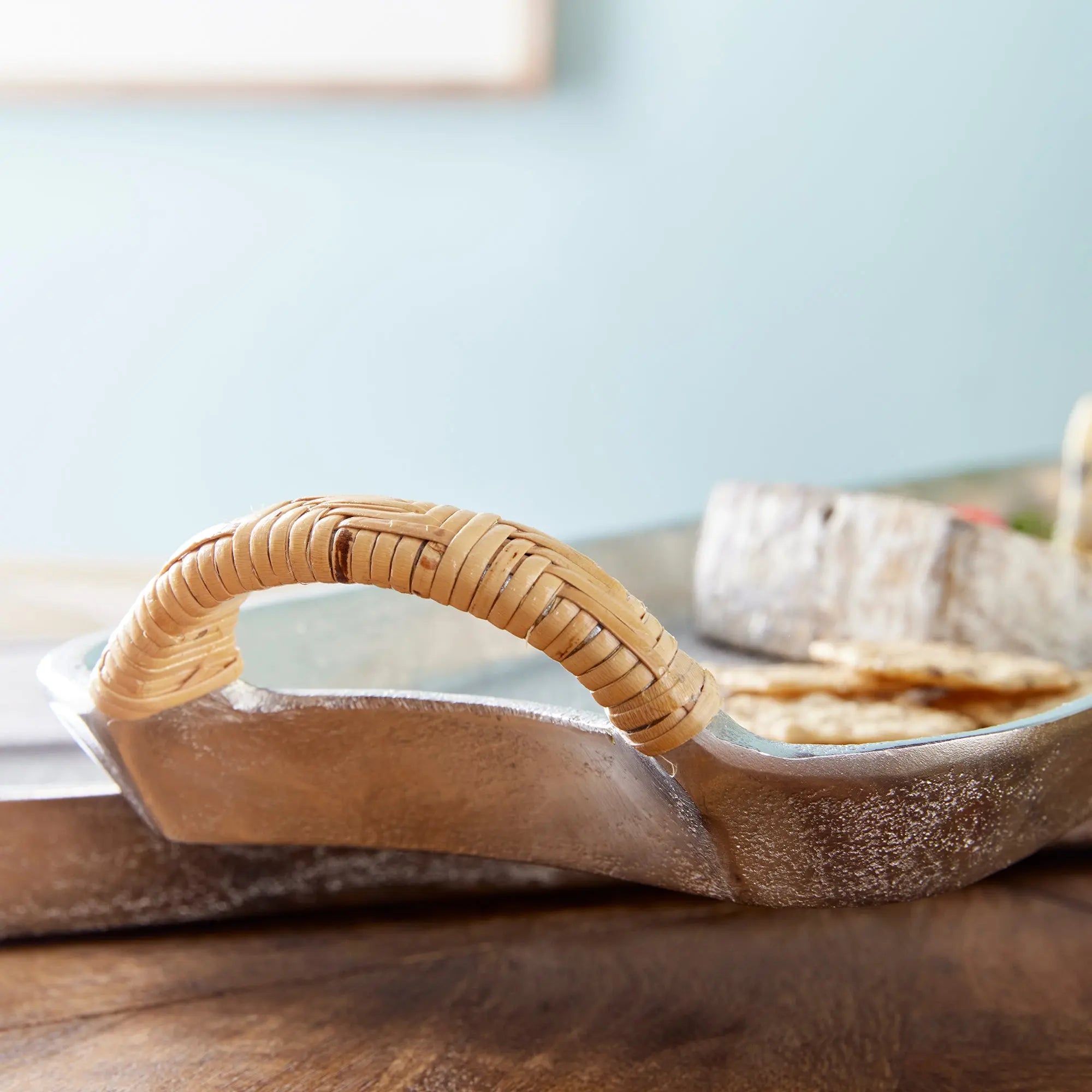 Helena Long Decorative Trays - Set of 2 Silver & Rattan Aluminum Trays Napa Home & Garden