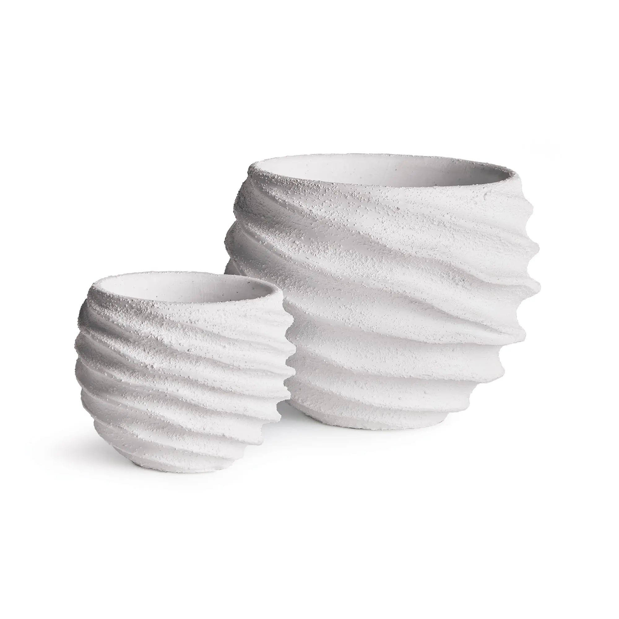Echols Concentric Circle Concrete Pots - Set of 2 White Glazed Planters Napa Home & Garden